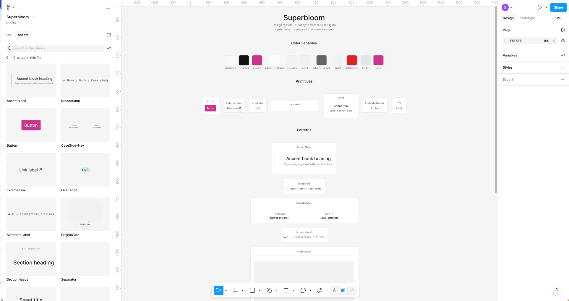 Superbloom design system showcase from Figma