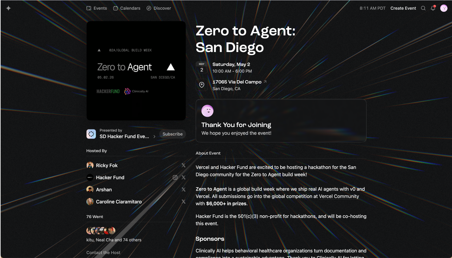 Zero to Agent event page screenshot